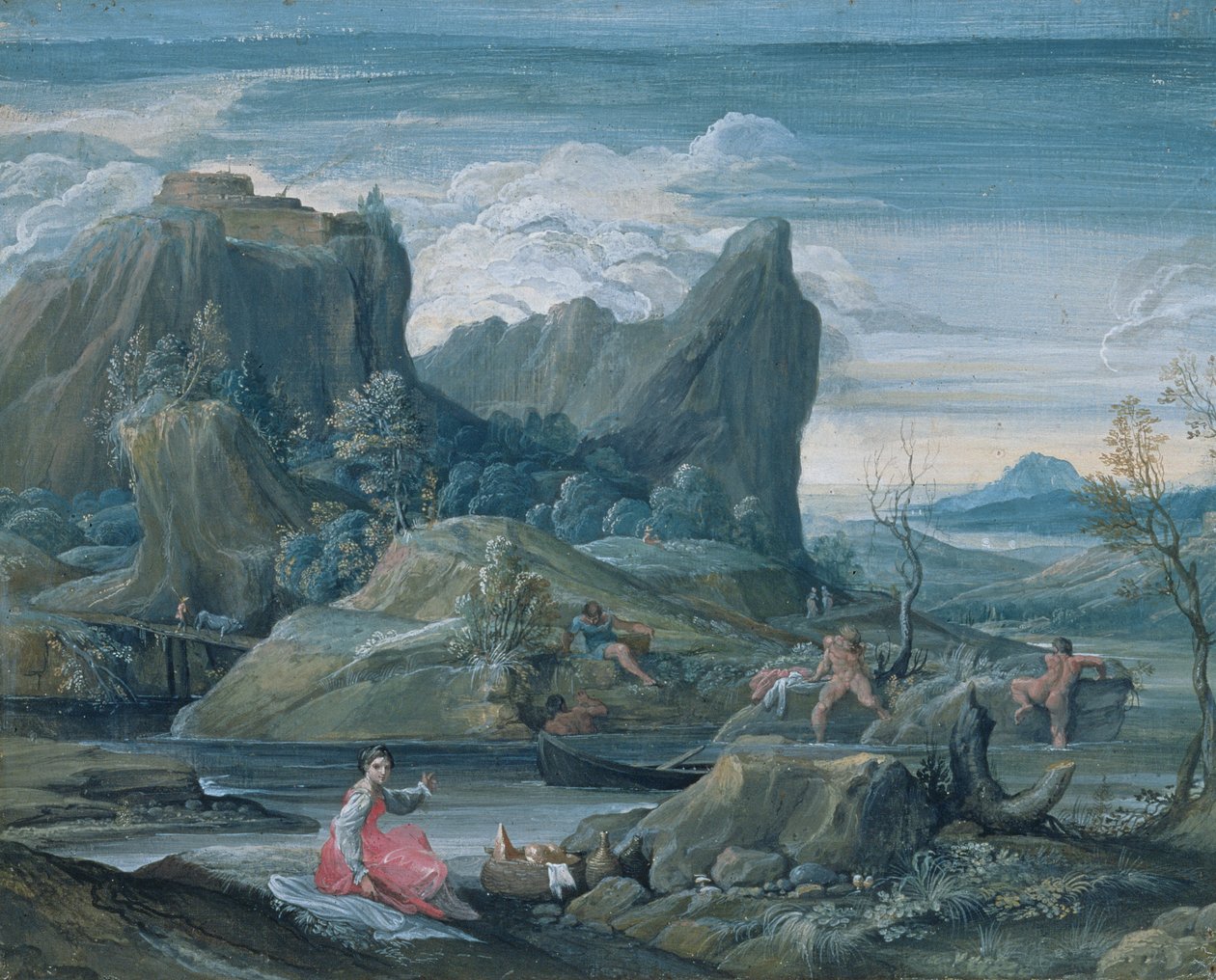 Paisagem com banhistas de Agostino Carracci