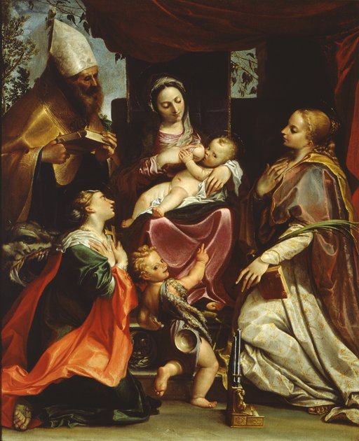 Madonna com criança e santos de Agostino Carracci
