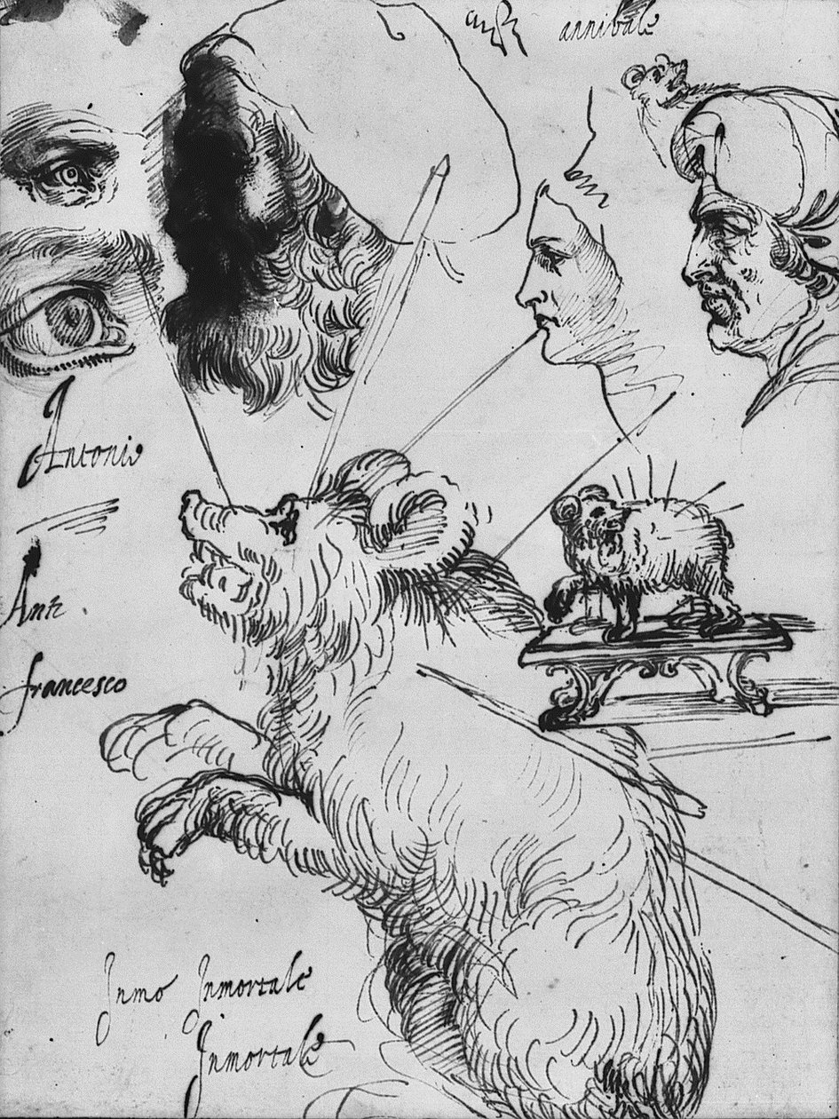 Estudos para impresa da família Carracci de Agostino Carracci