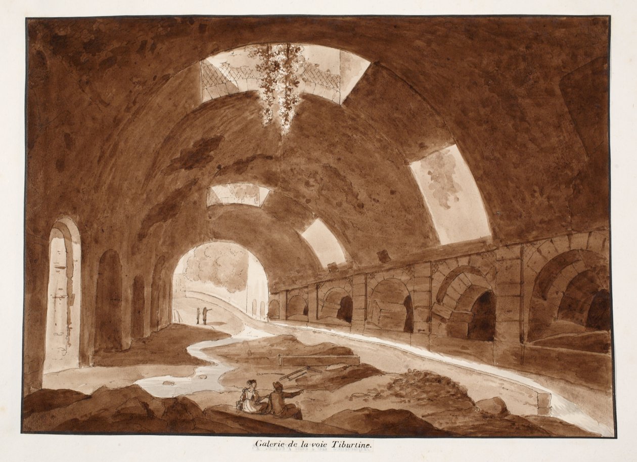 Uma galeria na Via Tiburtina, 1833 (gravura com lavagem marrom) de Agostino Tofanelli