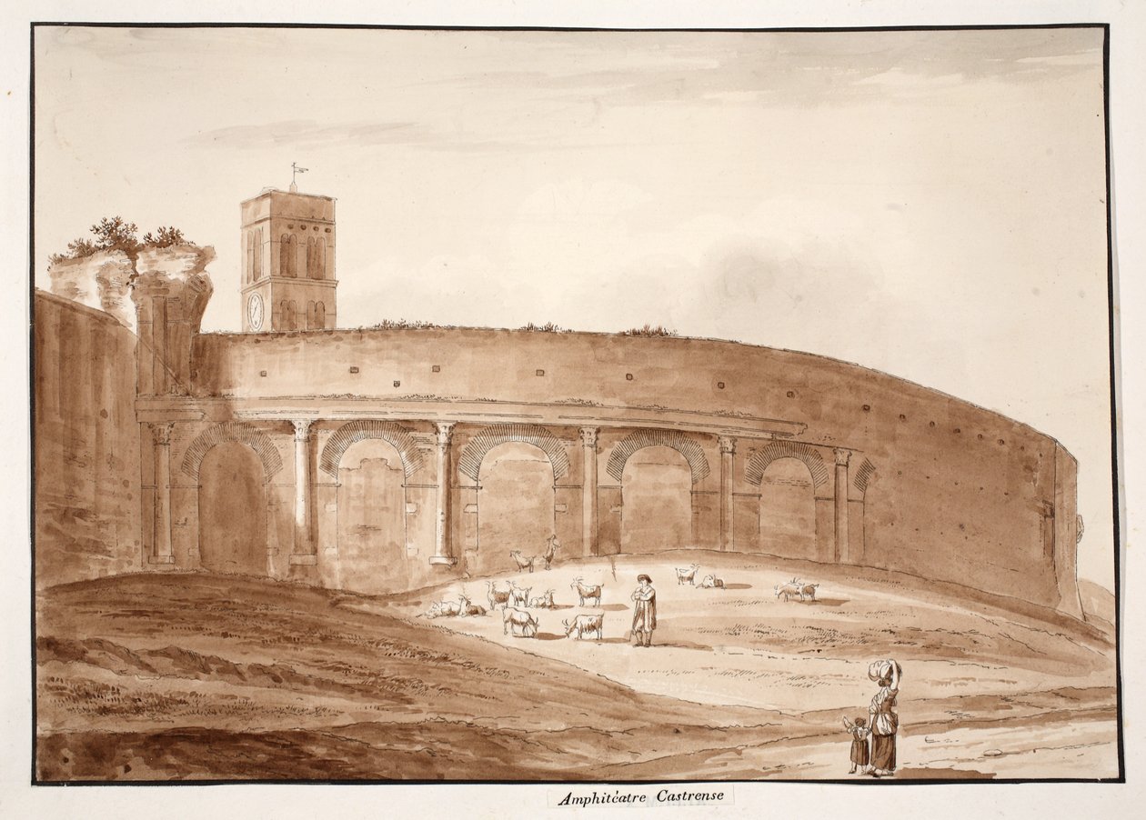 Amphiteatrum Castrense, 1833 (gravura com lavagem marrom) de Agostino Tofanelli