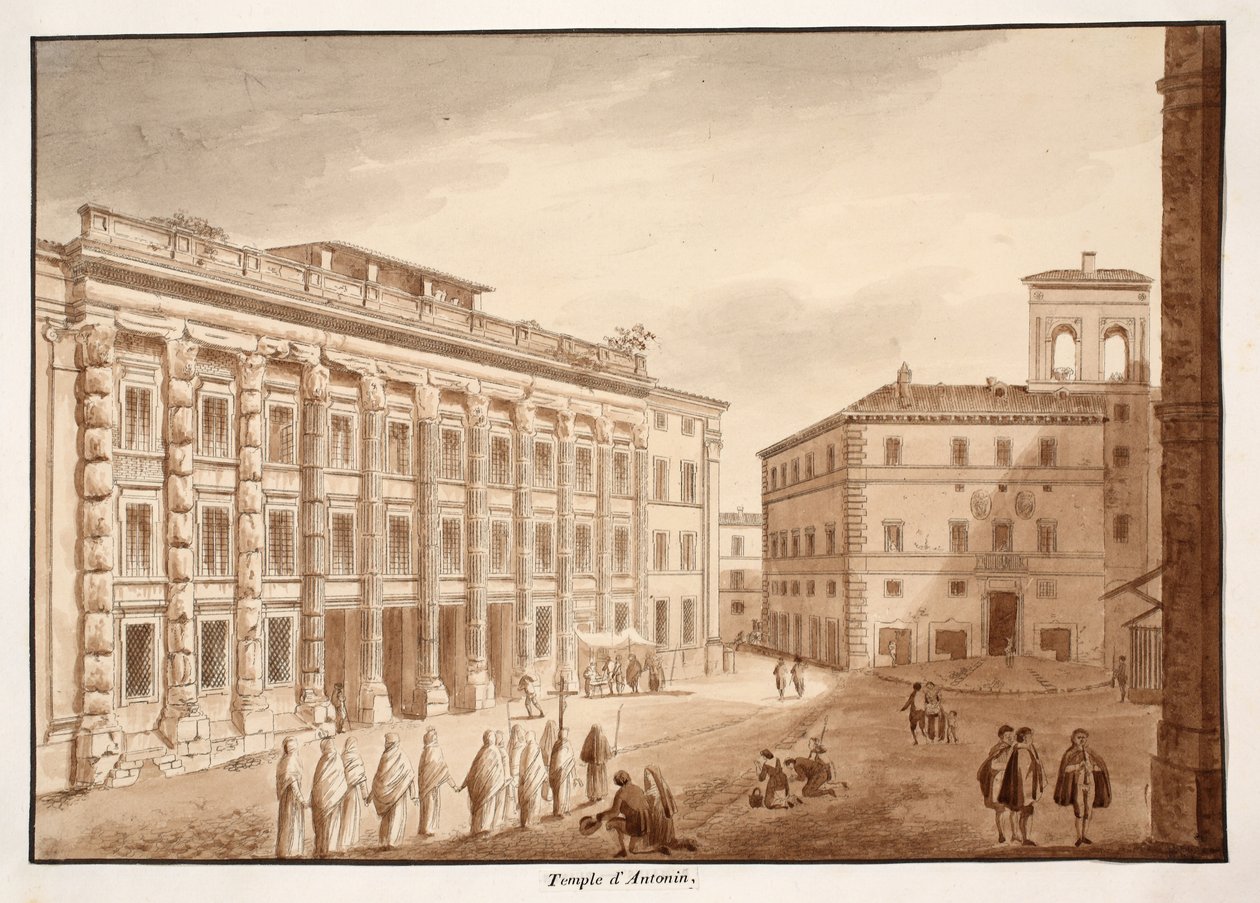 Templo de Antonino, 1833 (gravura com lavagem marrom) de Agostino Tofanelli