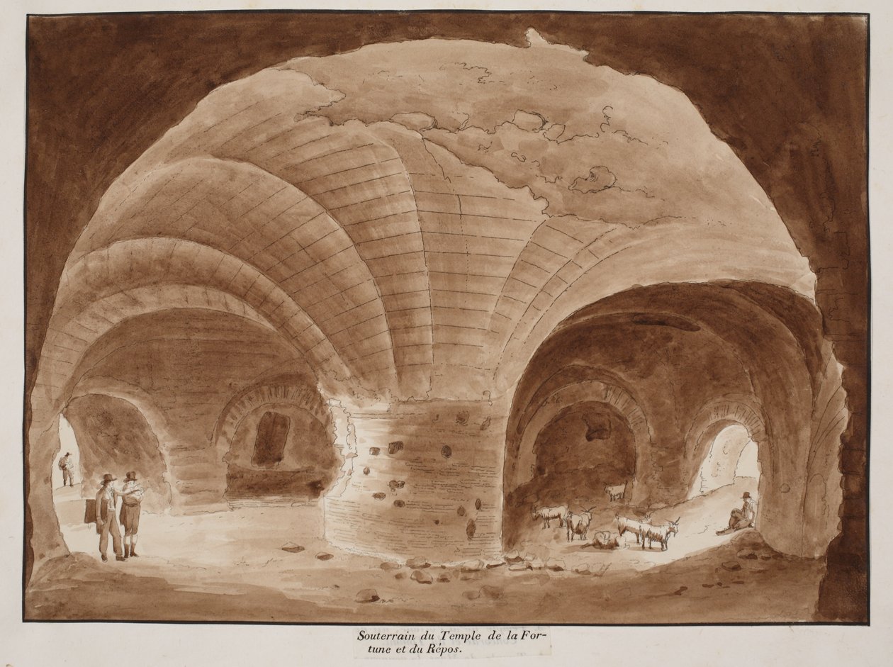 Porão do Templo da Fortuna e Descanso, 1833 (gravura com lavagem marrom) de Agostino Tofanelli