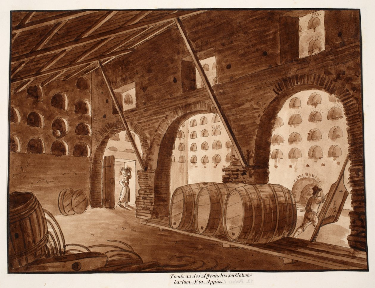 Columbarium dos Freedmen de Augustus, 1833 (gravura com lavagem marrom) de Agostino Tofanelli