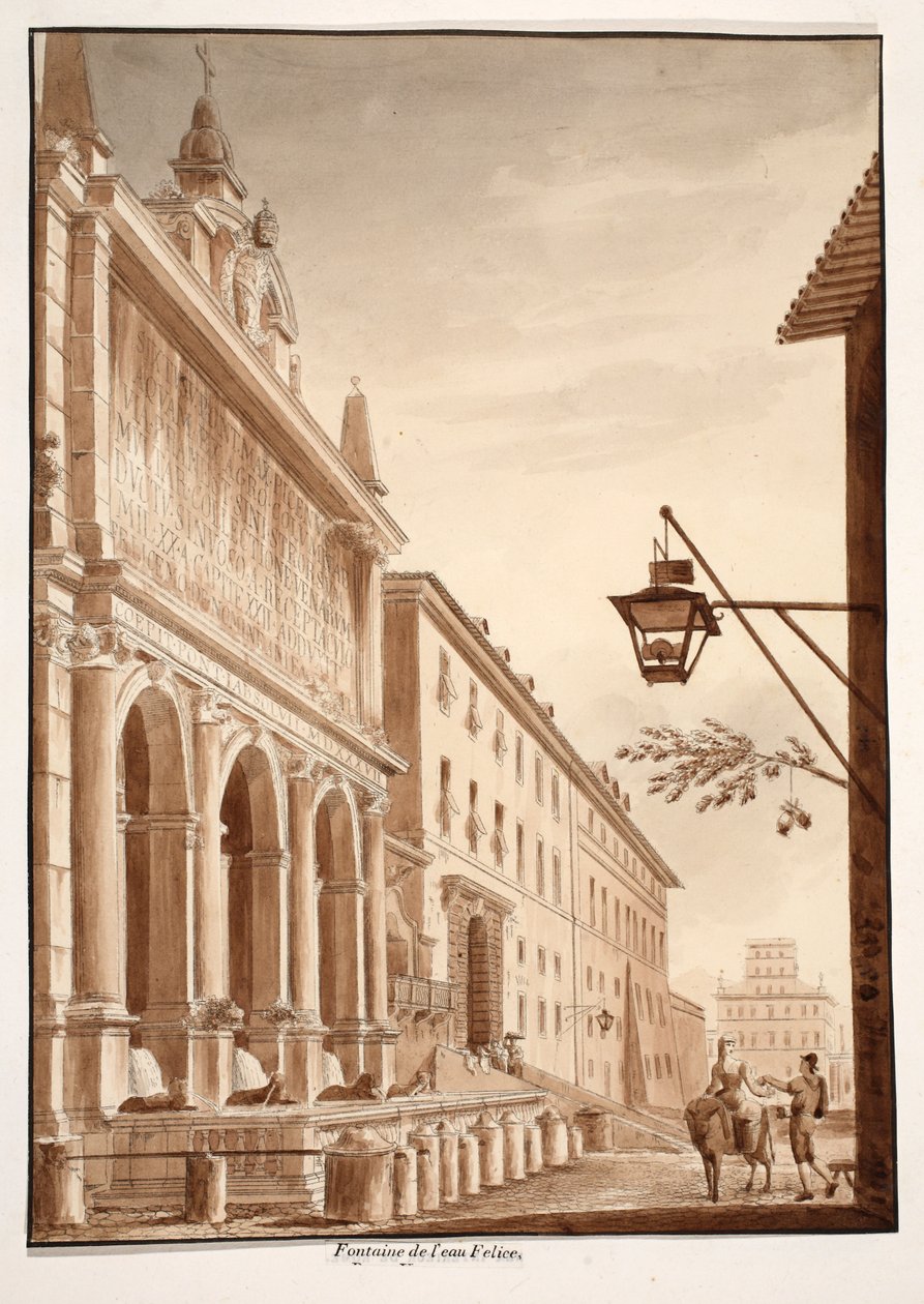Fonte da Acqua Felice, 1833 (gravura com lavagem marrom) de Agostino Tofanelli