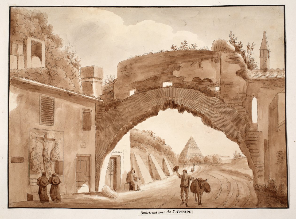 Fundações do Aventino, 1833 (gravura com lavagem marrom) de Agostino Tofanelli
