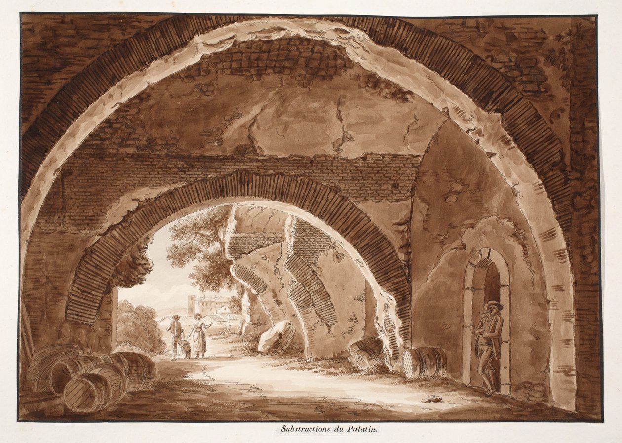Fundações da Palatina, 1833 (gravura com lavagem marrom) de Agostino Tofanelli