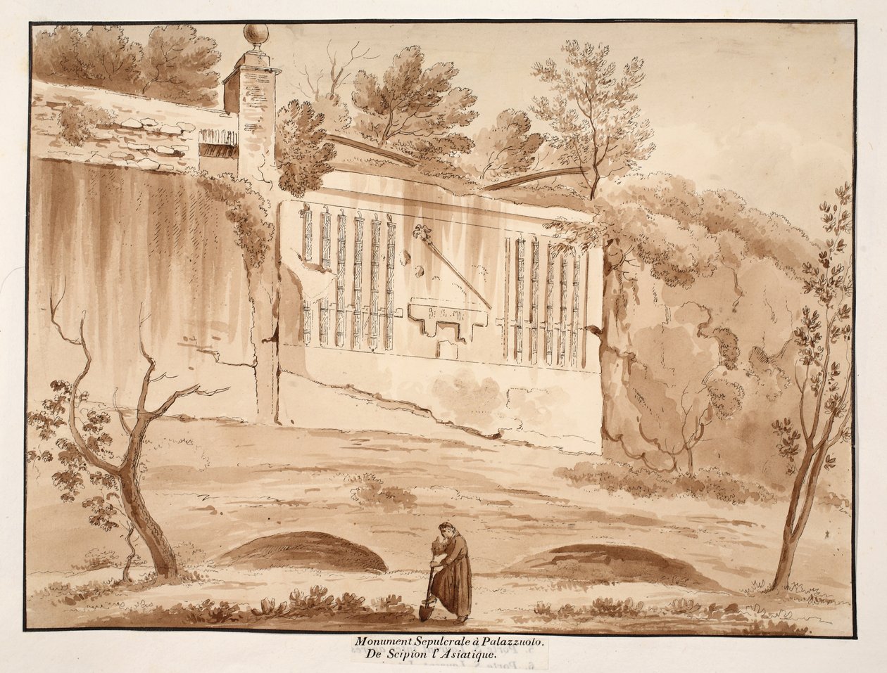 Monumento funerário de Scipio o asiático, em Palazzuolo, 1833 (gravura com lavagem marrom) de Agostino Tofanelli