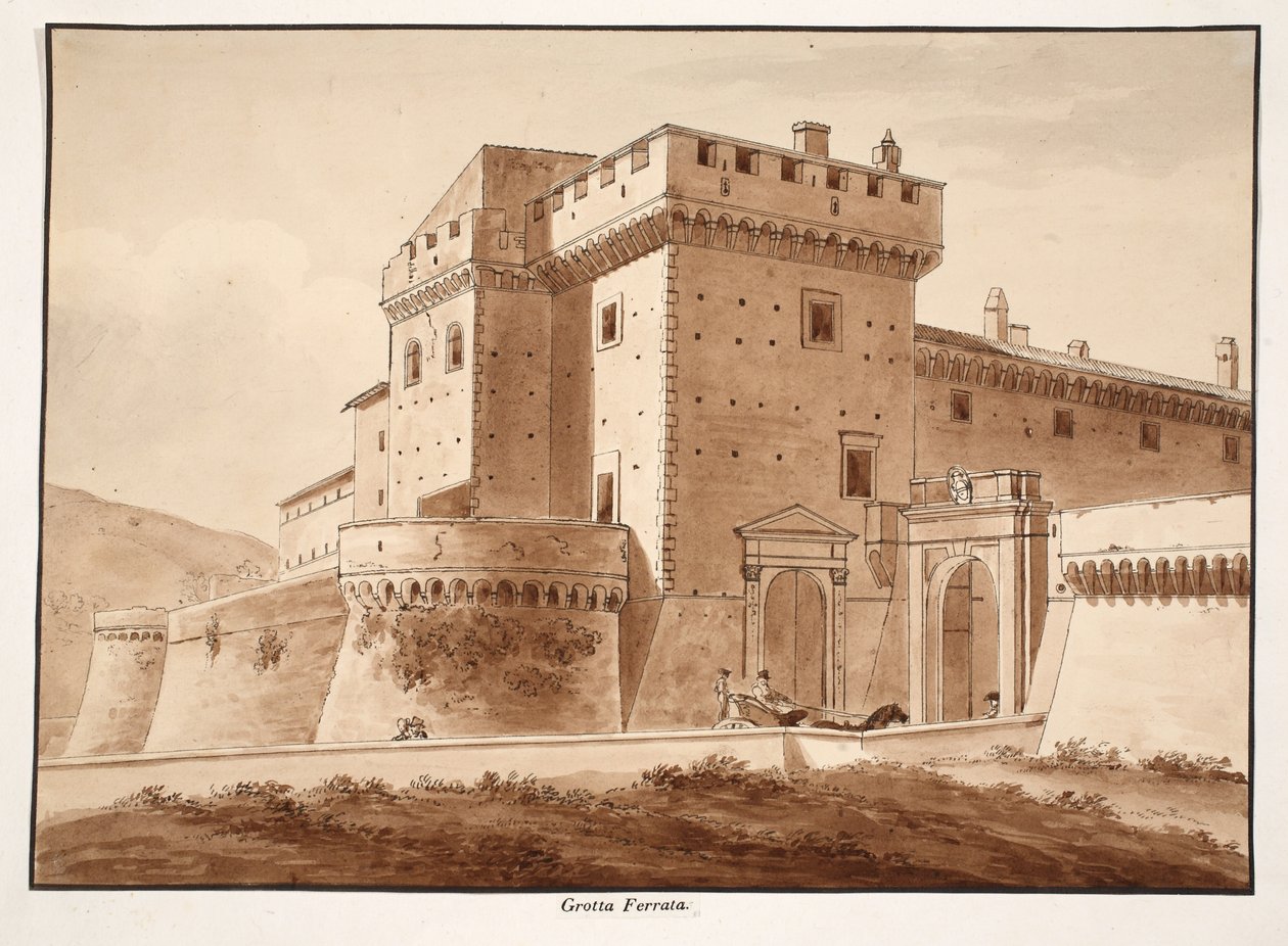 Grotta Ferrata, 1833 (gravura com lavagem marrom) de Agostino Tofanelli