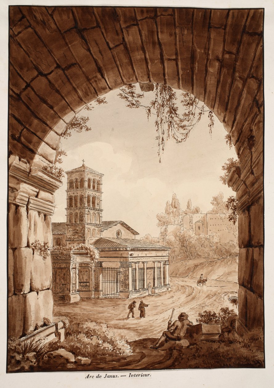 Interior do Arco de Janus, 1833 (gravura com lavagem marrom) de Agostino Tofanelli