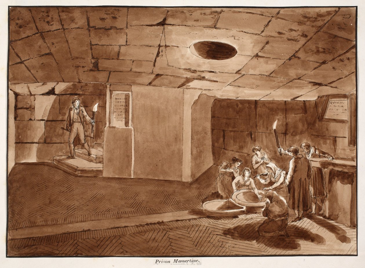 Prisão de Mamertine, 1833 (gravura com lavagem marrom) de Agostino Tofanelli