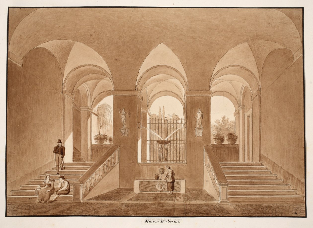 Palazzo Barberini, 1833 (gravura com lavagem marrom) de Agostino Tofanelli