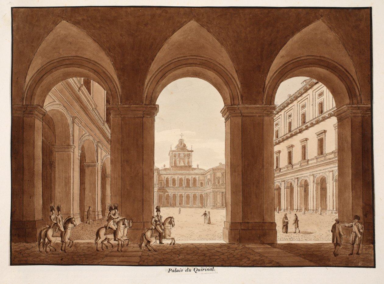 Palazzo del Quirinale, 1833 (gravura com lavagem marrom) de Agostino Tofanelli