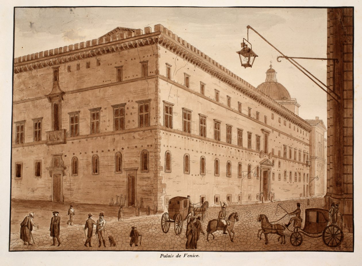 Palazzo di Venezia, 1833 (gravura com lavagem marrom) de Agostino Tofanelli