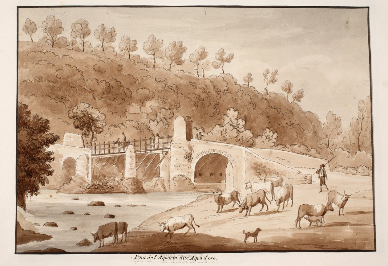 Ponte Aquoria, ou Aqua d&39;oro, 1833 (gravura com lavagem marrom) de Agostino Tofanelli