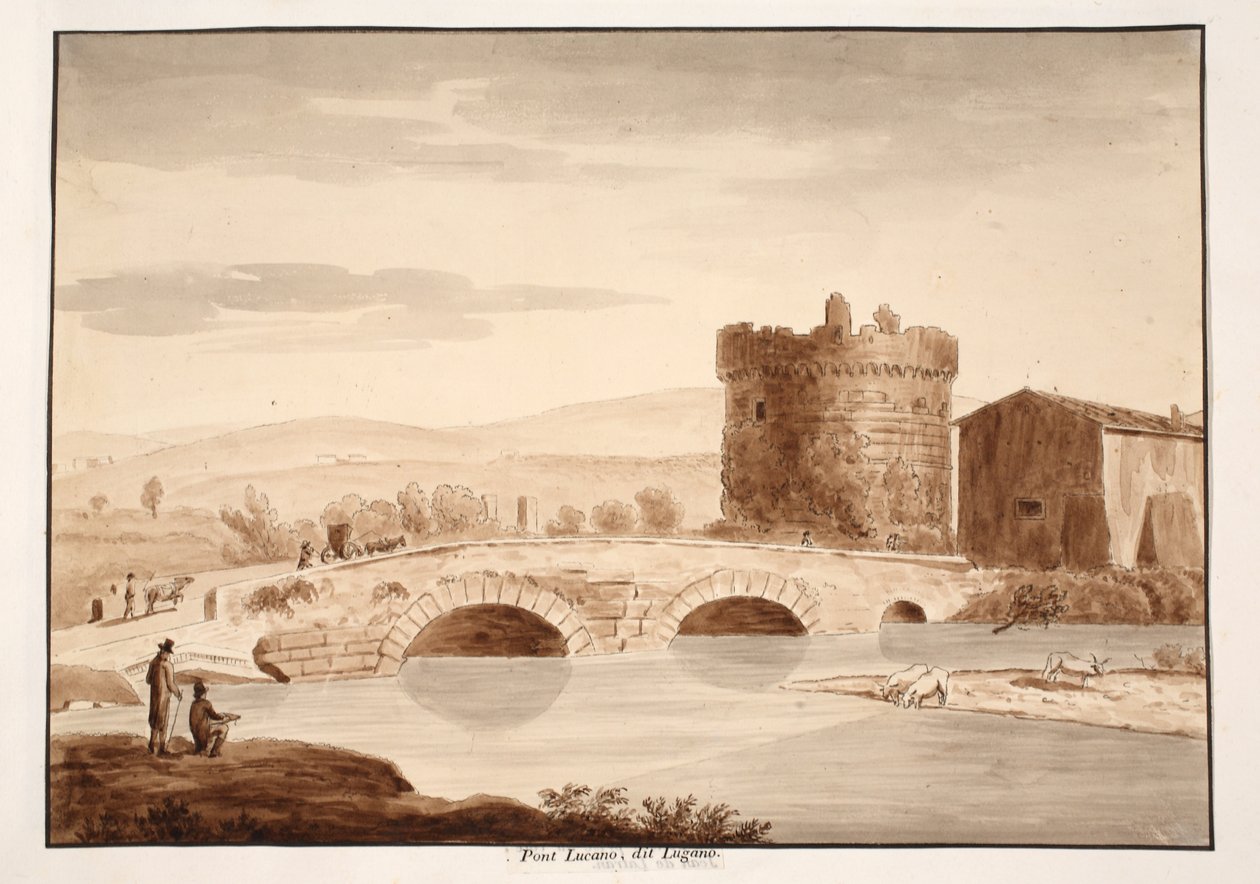 Ponte Lucano, ou Lugano, 1883 (gravura com lavagem marrom) de Agostino Tofanelli