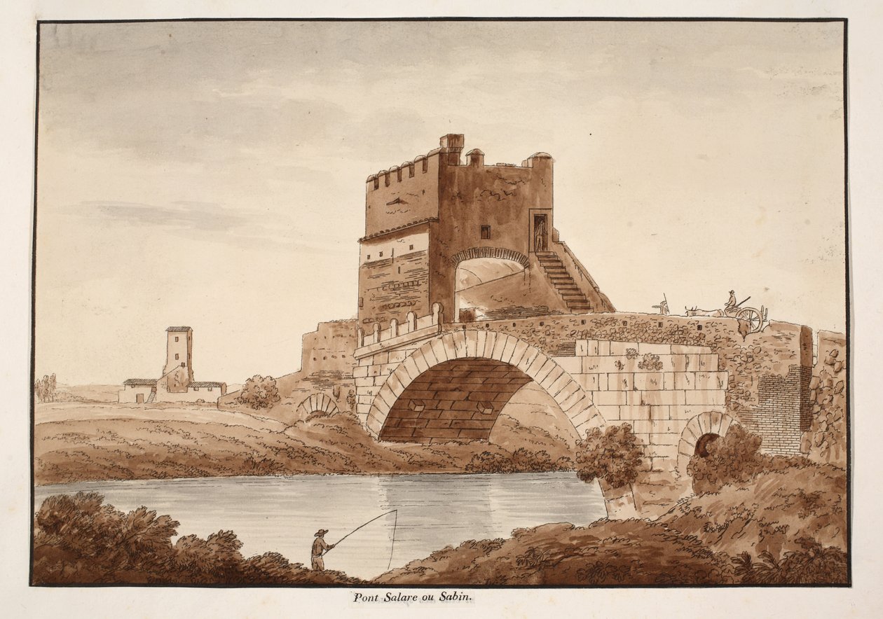 Ponte Salario, ou Sabine, 1833 (gravura com lavagem marrom) de Agostino Tofanelli