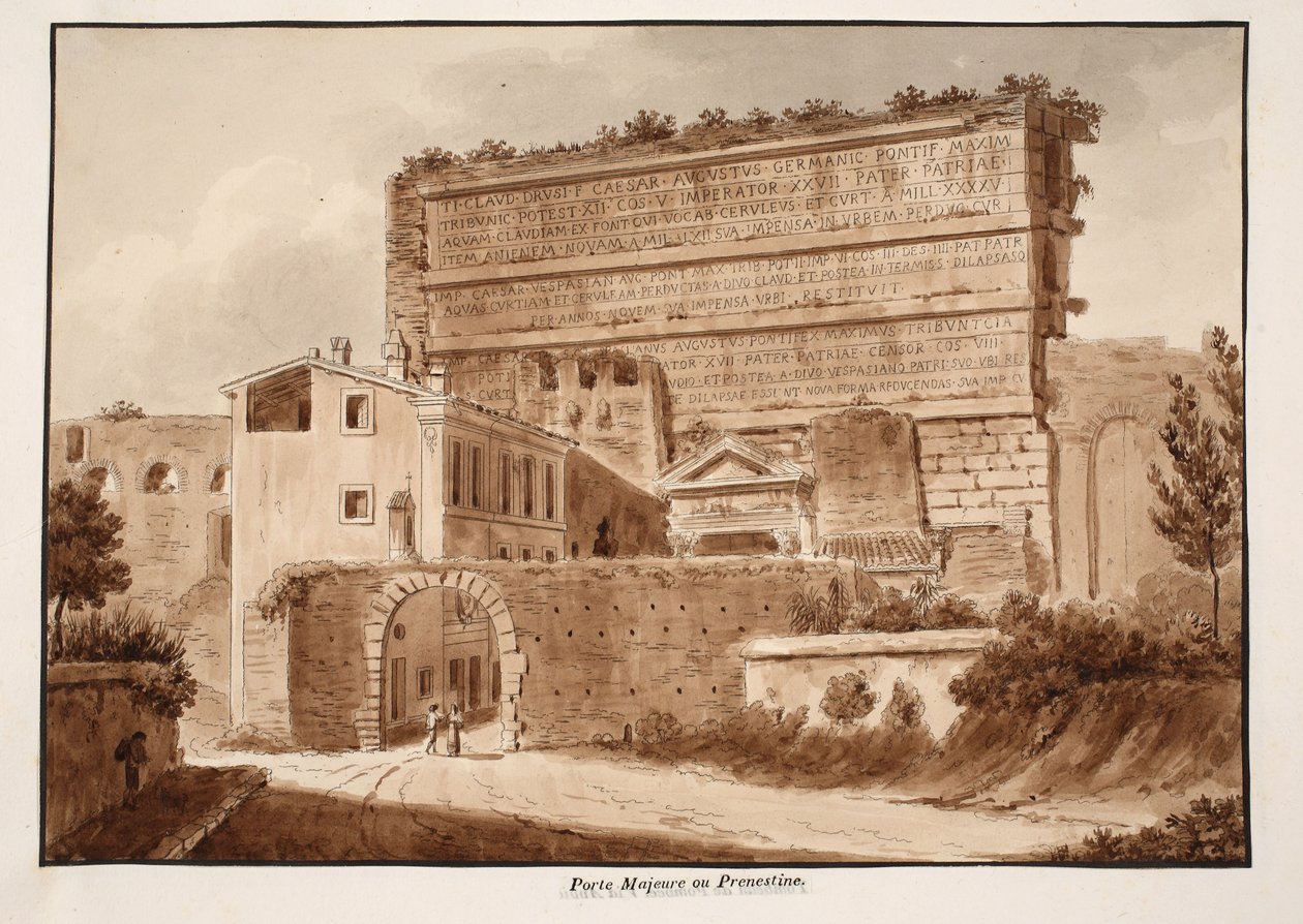Porta Maggiore ou Prenestina, 1833 (gravura com lavagem marrom) de Agostino Tofanelli