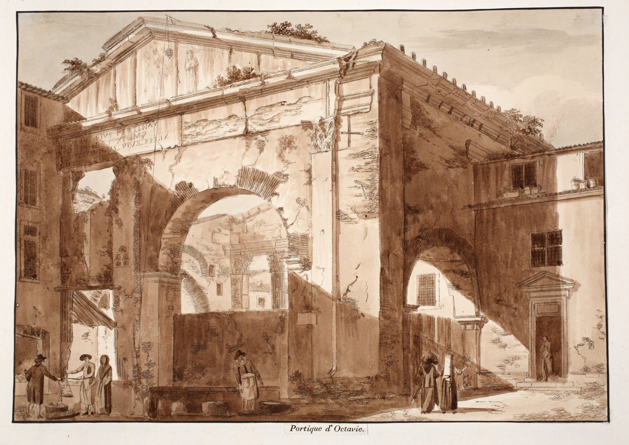 Pórtico de Octavia, 1833 (gravura com lavagem marrom) de Agostino Tofanelli