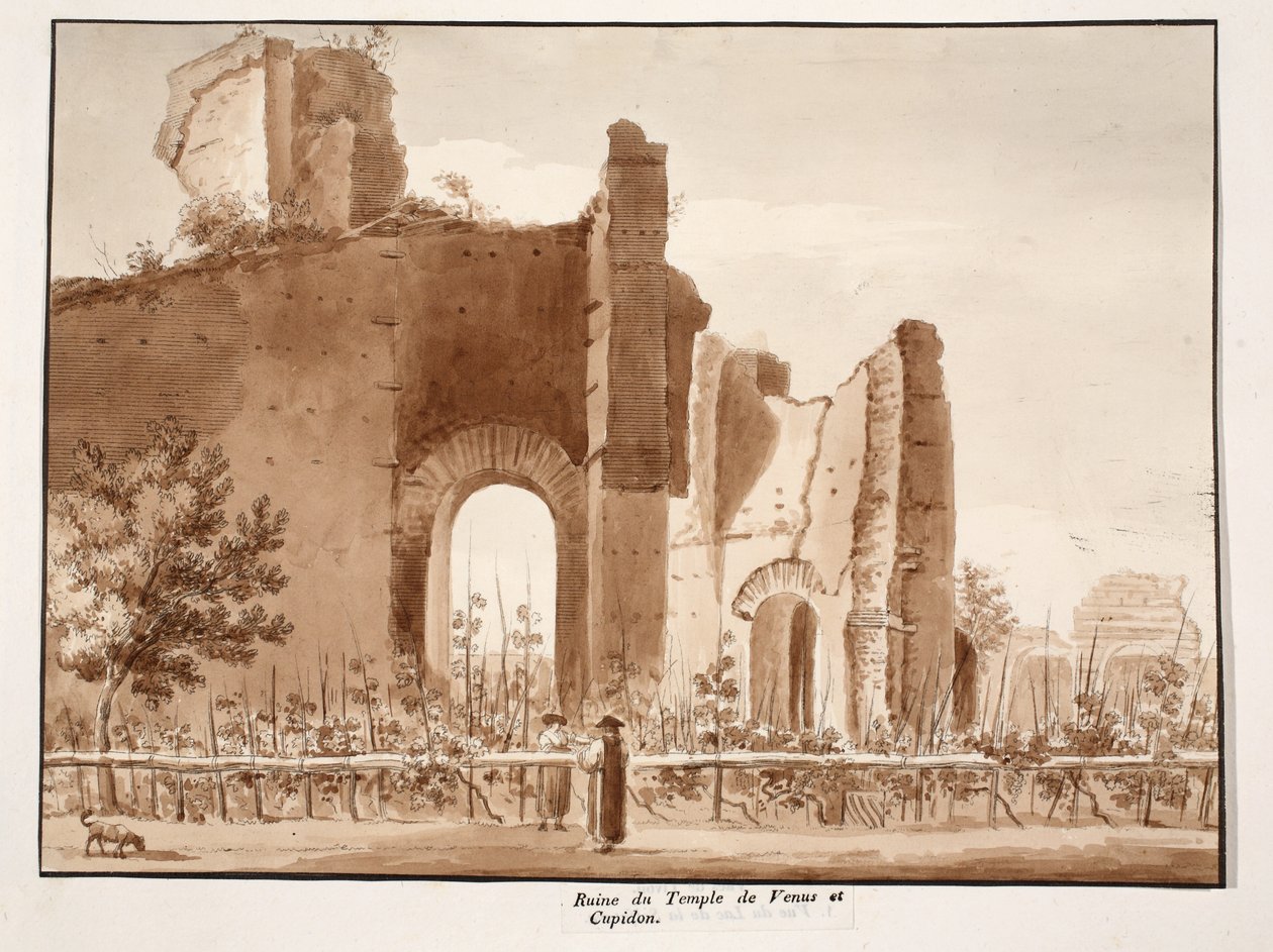 Ruína do Templo de Vênus e Cupido, 1833 (gravura com lavagem marrom) de Agostino Tofanelli