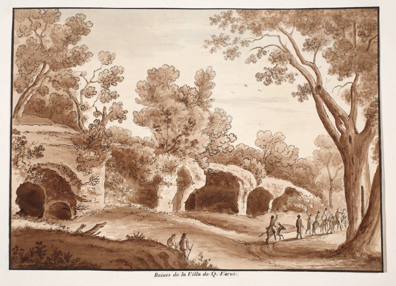 Ruínas da Vila de Quintilius Varus, 1833 (gravura com lavagem marrom) de Agostino Tofanelli