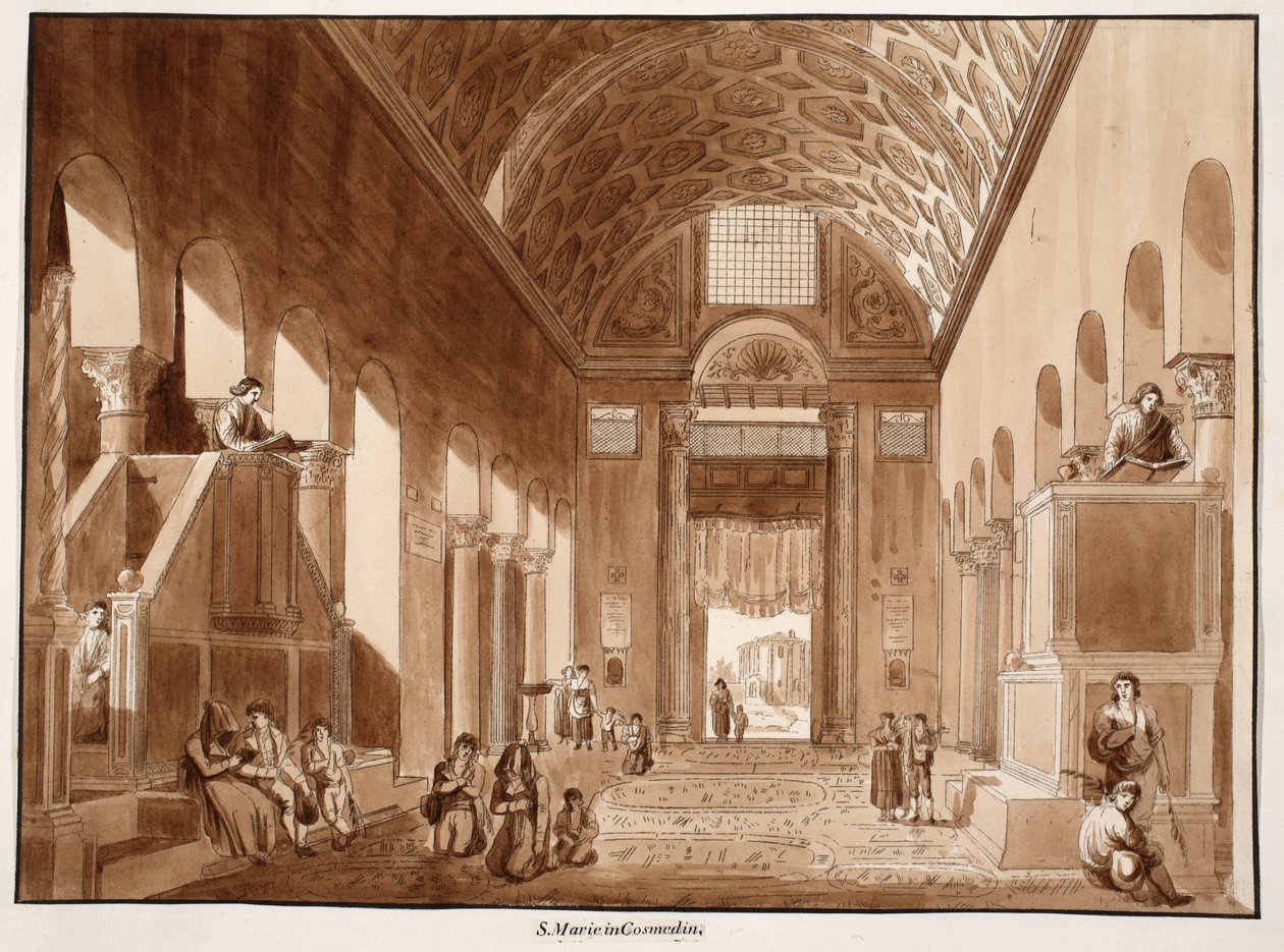 Santa Maria in Cosmedin, 1833 (gravura com lavagem castanha) de Agostino Tofanelli