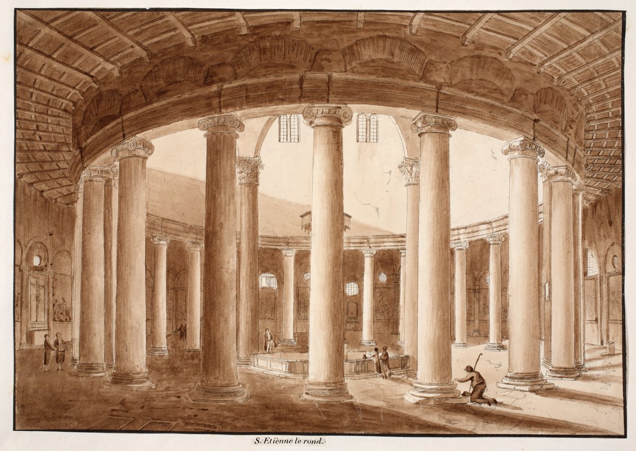Santo Stefano Rotondo, 1833 (gravura com lavagem marrom) de Agostino Tofanelli