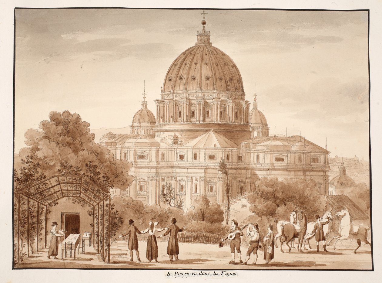 São Pedro é visto de uma vinha, 1833 (gravura com lavagem marrom) de Agostino Tofanelli