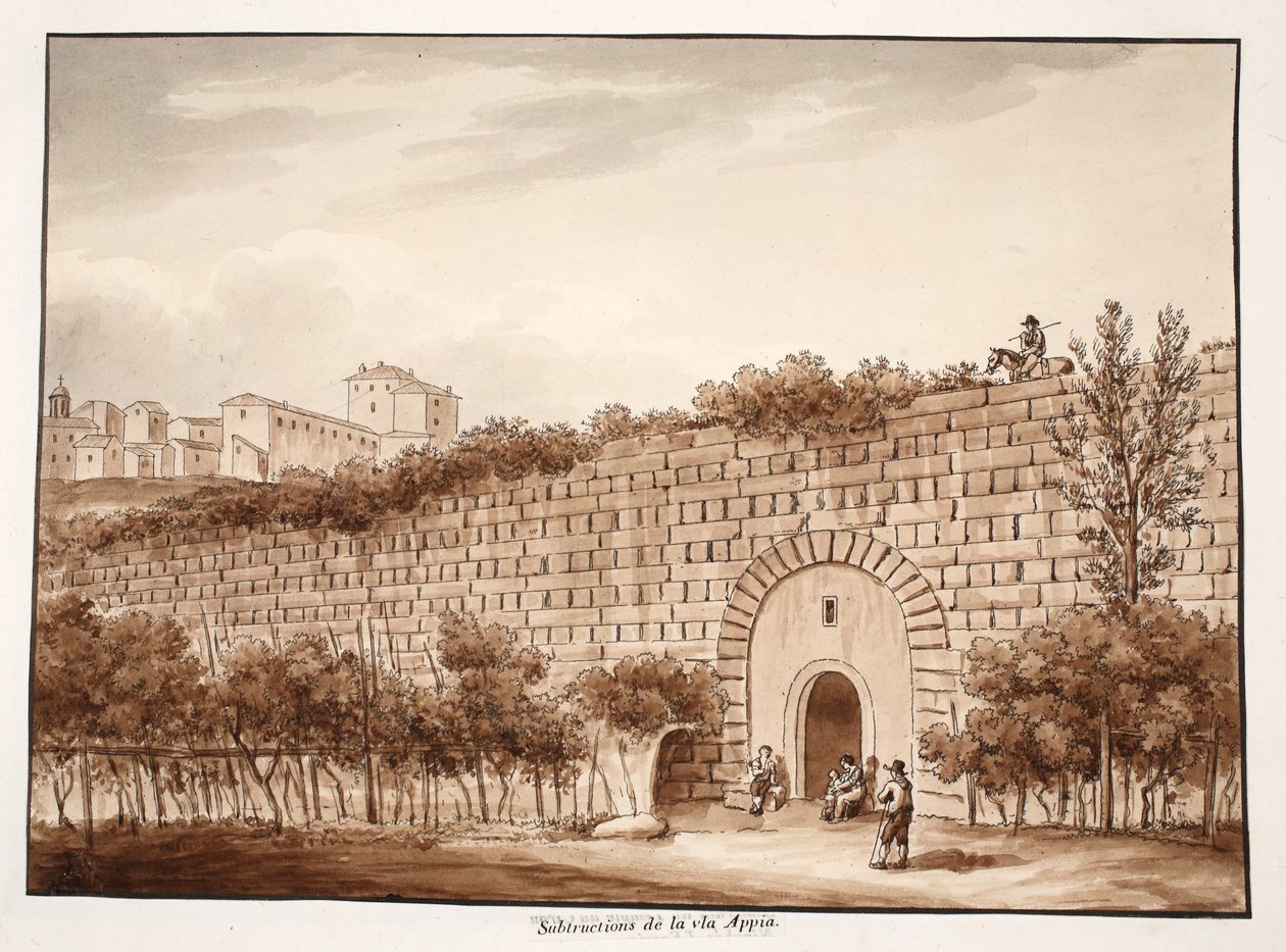 Substruções da Via Appia, 1833 (gravura com lavagem marrom) de Agostino Tofanelli