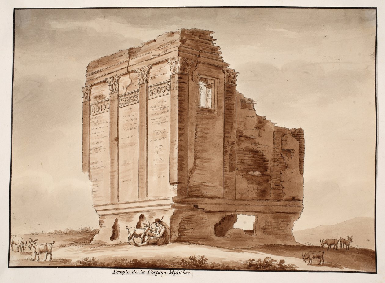 Templo de Fortuna Muliebre, 1833 (gravura com lavagem marrom) de Agostino Tofanelli
