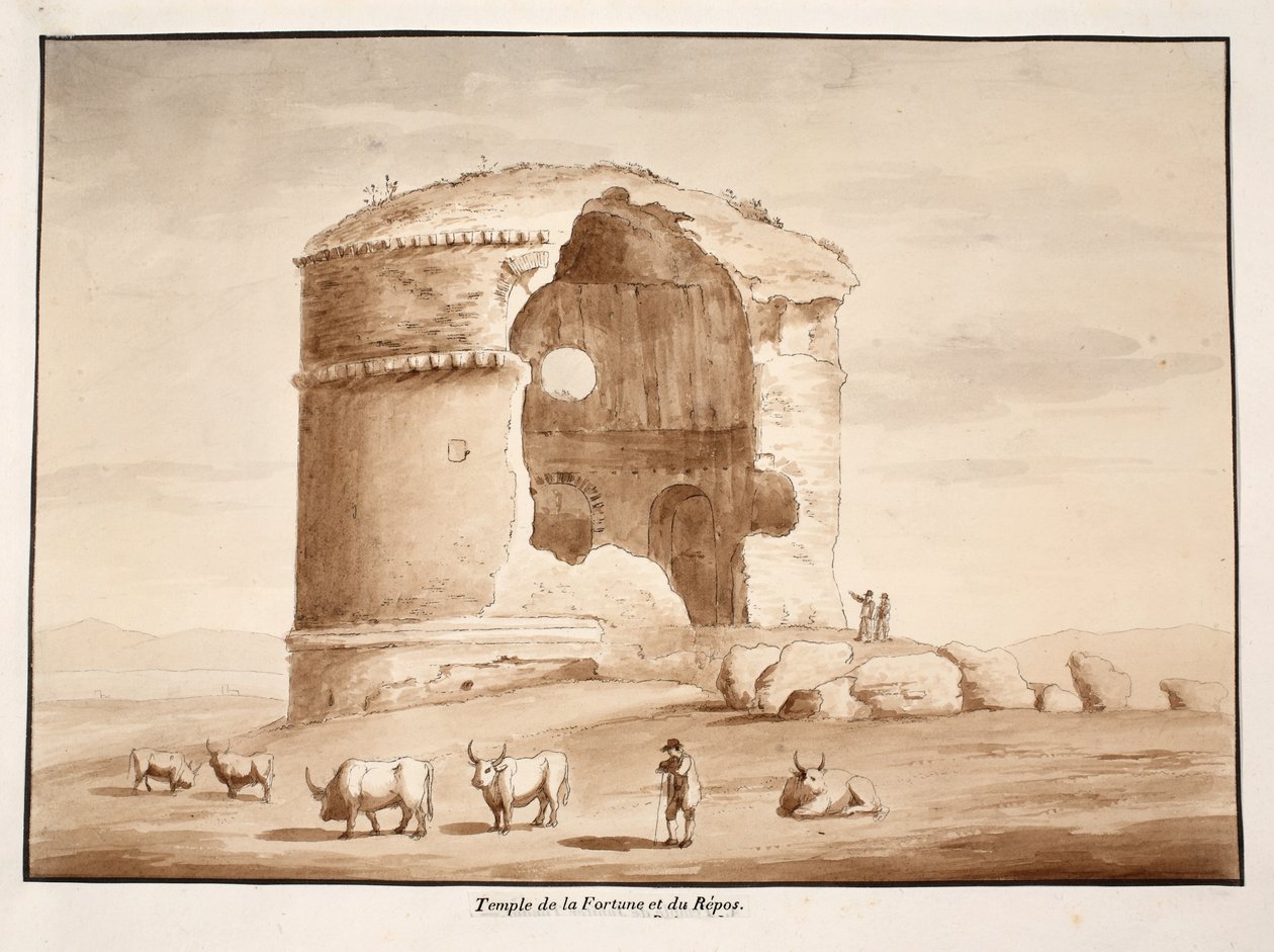 Templo da fortuna e descanso, 1833 (gravura com lavagem marrom) de Agostino Tofanelli