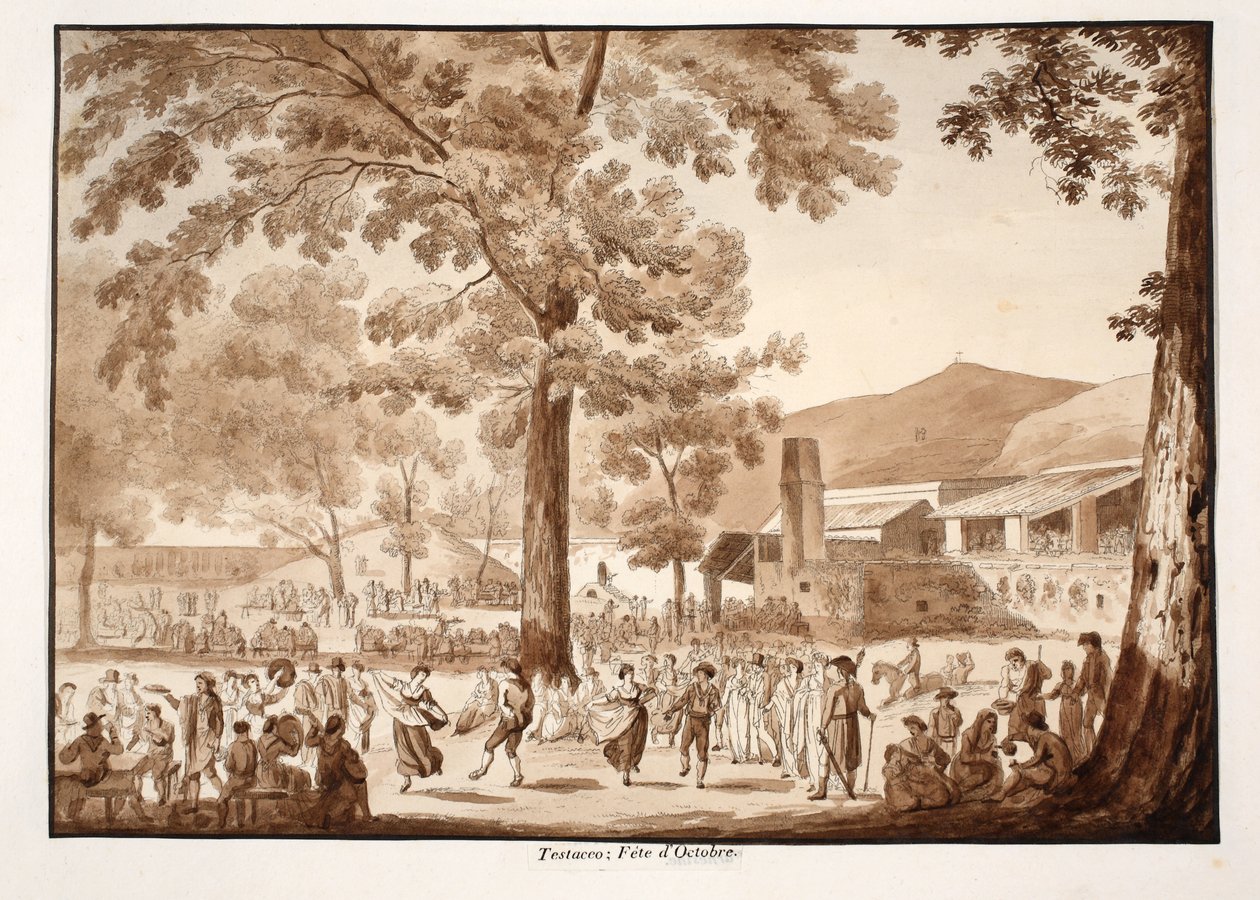 Testaccio: o Festival de Outubro de 1833 (gravura com lavagem castanha) de Agostino Tofanelli