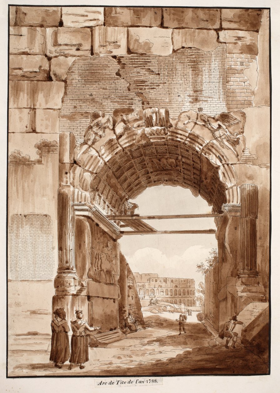 O Arco de Tito em 1788, 1833 (gravura com lavagem marrom) de Agostino Tofanelli