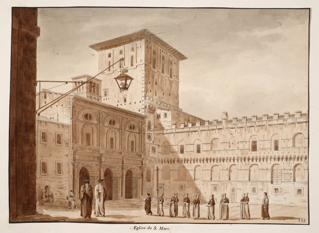 A Igreja de San Marco, 1833 (gravura com lavagem marrom) de Agostino Tofanelli