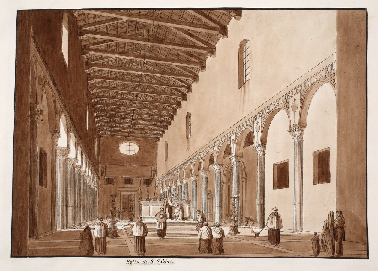 A Igreja de Santa Sabina, 1833 (gravura com lavagem marrom) de Agostino Tofanelli