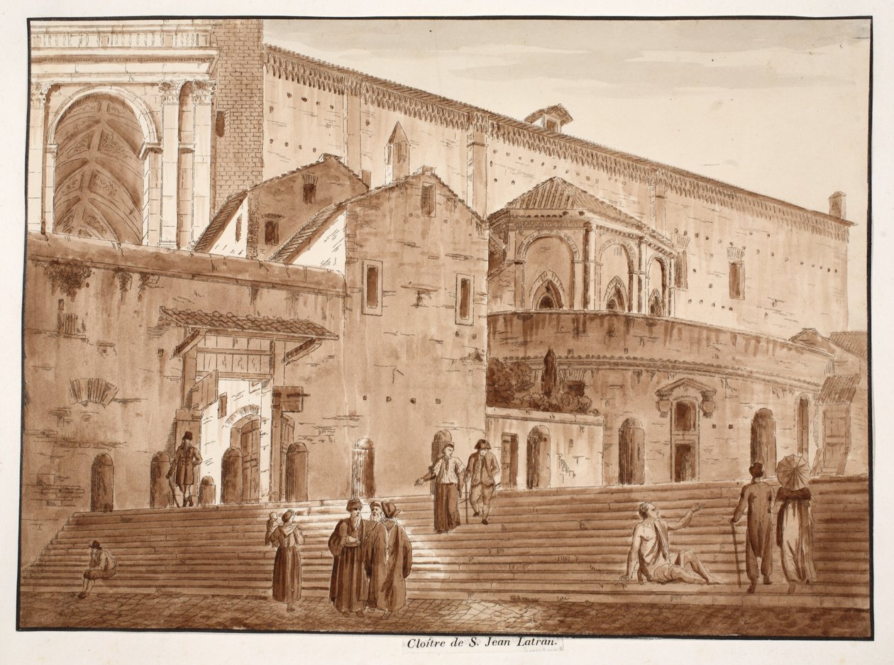 O claustro de St. John Latran, 1833 (gravura com lavagem marrom) de Agostino Tofanelli