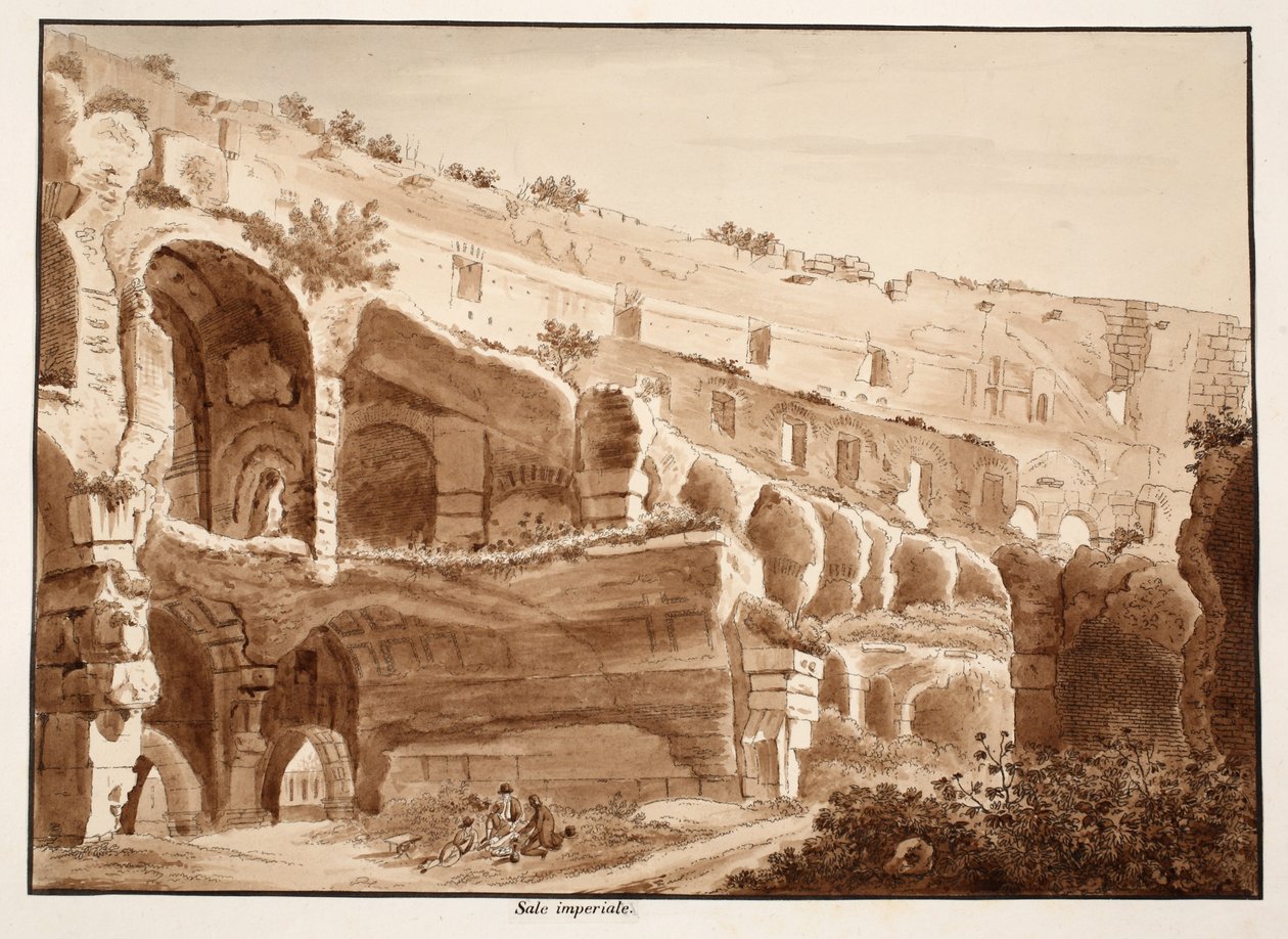 A Sala Imperial, 1833 (gravura com lavagem marrom) de Agostino Tofanelli