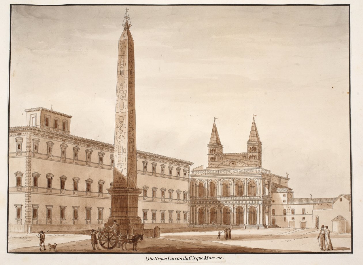 O obelisco de Latrão, do Circus Maximus, 1833 (gravura com lavagem marrom) de Agostino Tofanelli