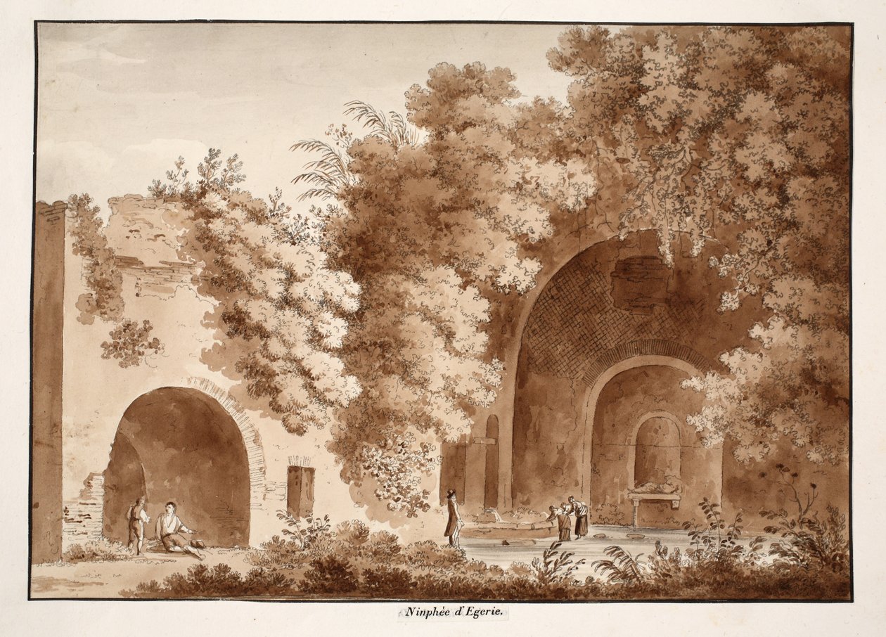 O Ninfeo da Egeria, 1833 (gravura com lavagem marrom) de Agostino Tofanelli
