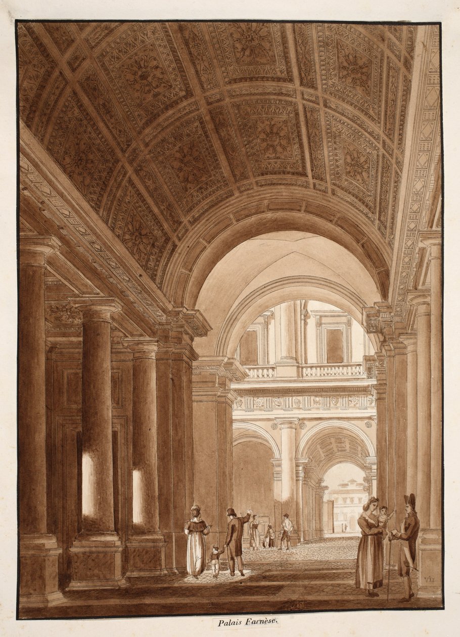 O Palazzo Farnese, 1833 (gravura com lavagem marrom) de Agostino Tofanelli