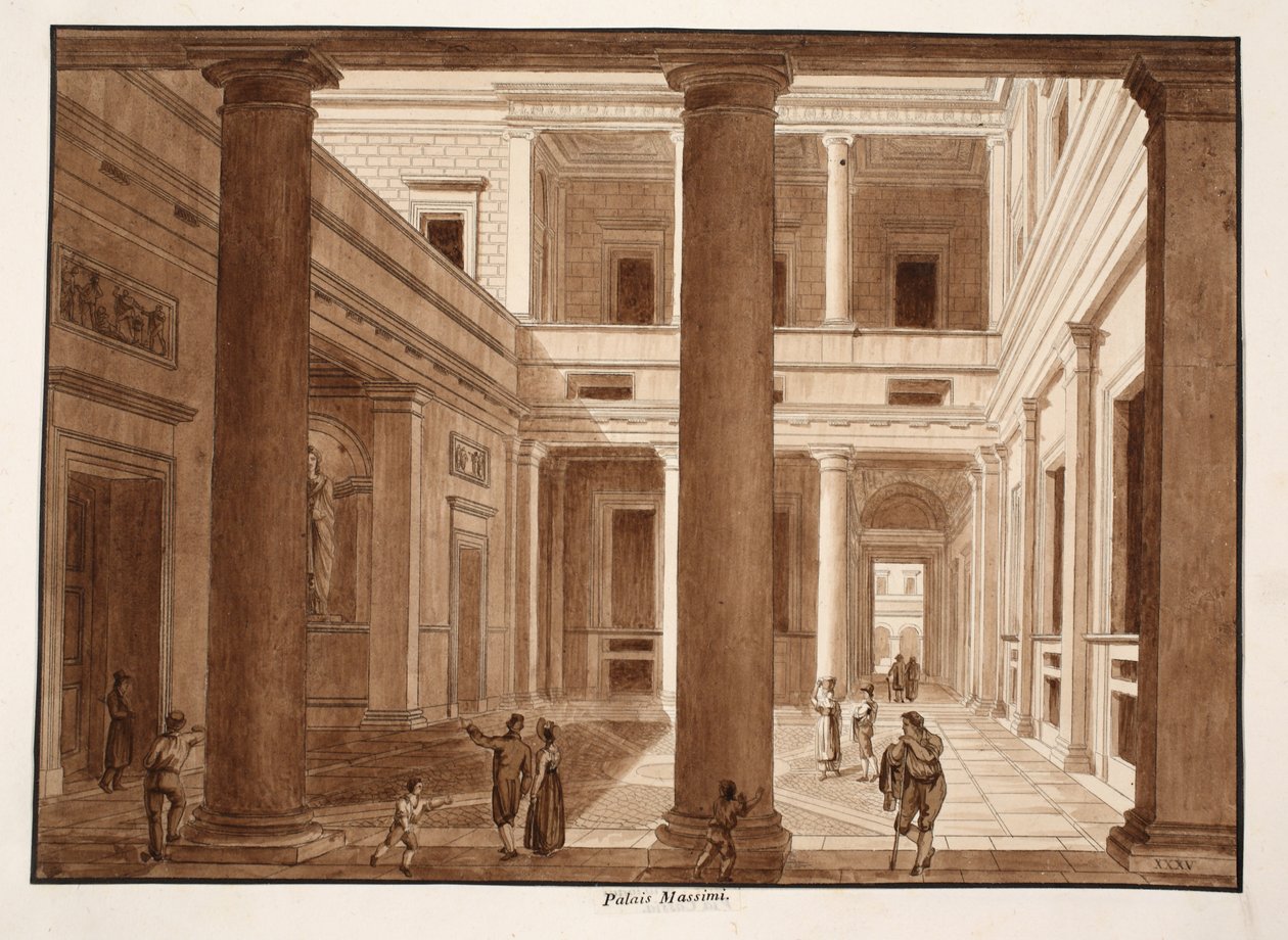 O Palazzo Massimo, 1833 (gravura com lavagem marrom) de Agostino Tofanelli