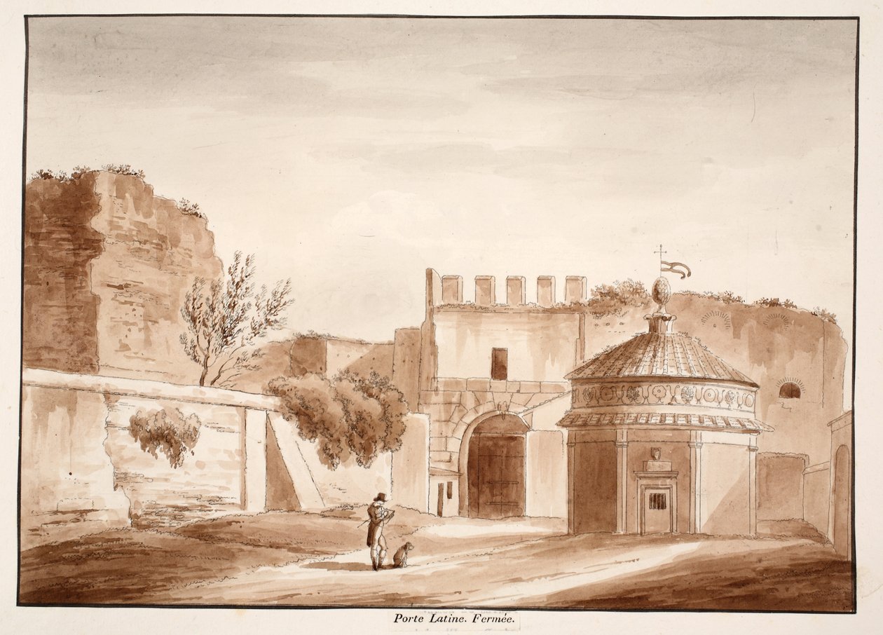 O Porta Latina, fechado, 1833 (gravura com lavagem marrom) de Agostino Tofanelli