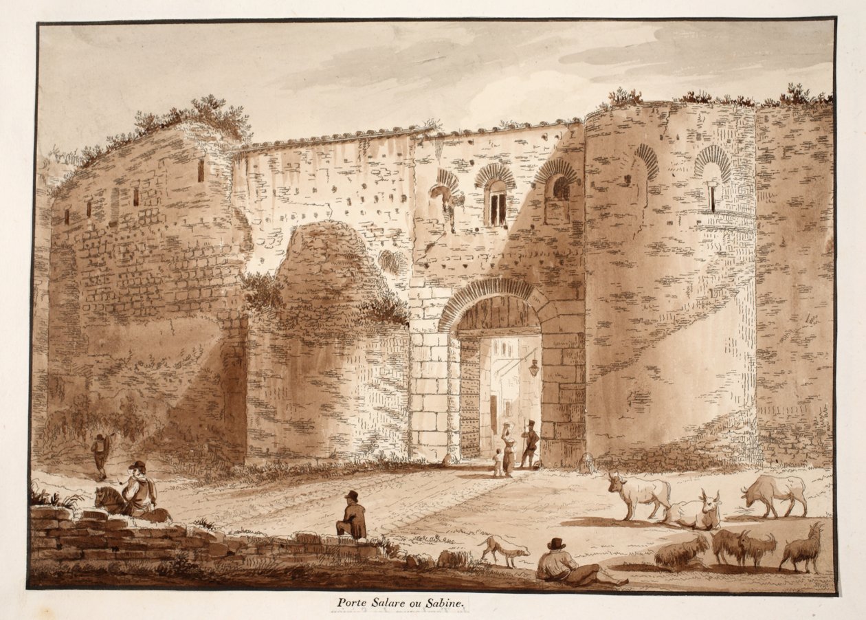 A Porta Salaria, ou Sabine Gate, 1833 (gravura com lavagem marrom) de Agostino Tofanelli