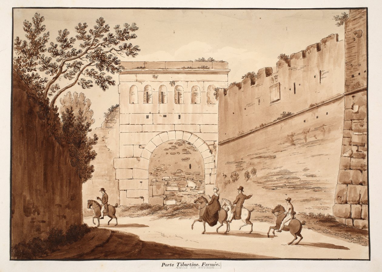 A Porta Tiburtina, fechada em 1833 (gravura com lavagem marrom) de Agostino Tofanelli