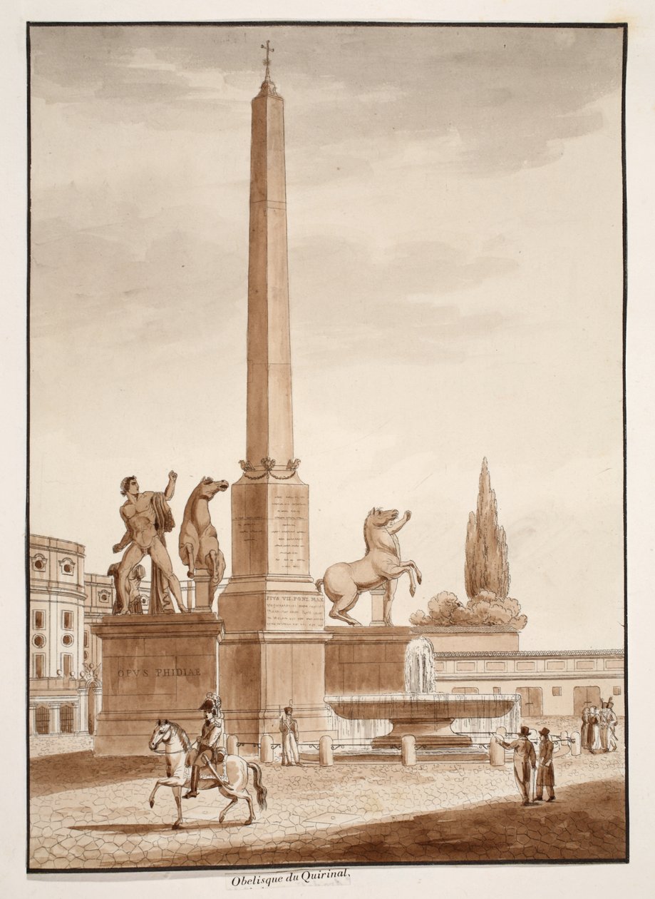 O Obelisco Quirinal, 1833 (gravura com lavagem marrom) de Agostino Tofanelli