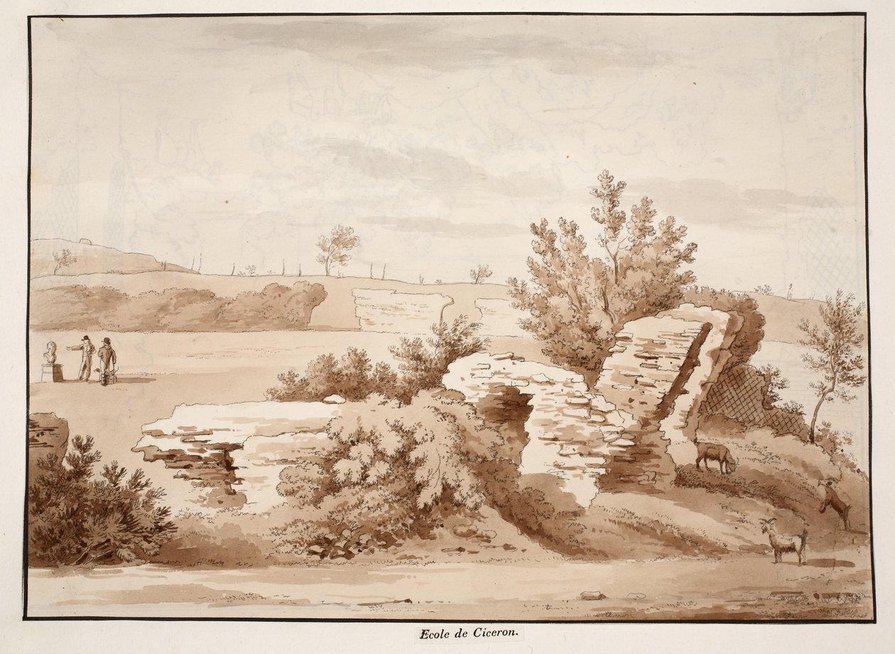 A Escola de Cícero, 1833 (gravura com lavagem marrom) de Agostino Tofanelli