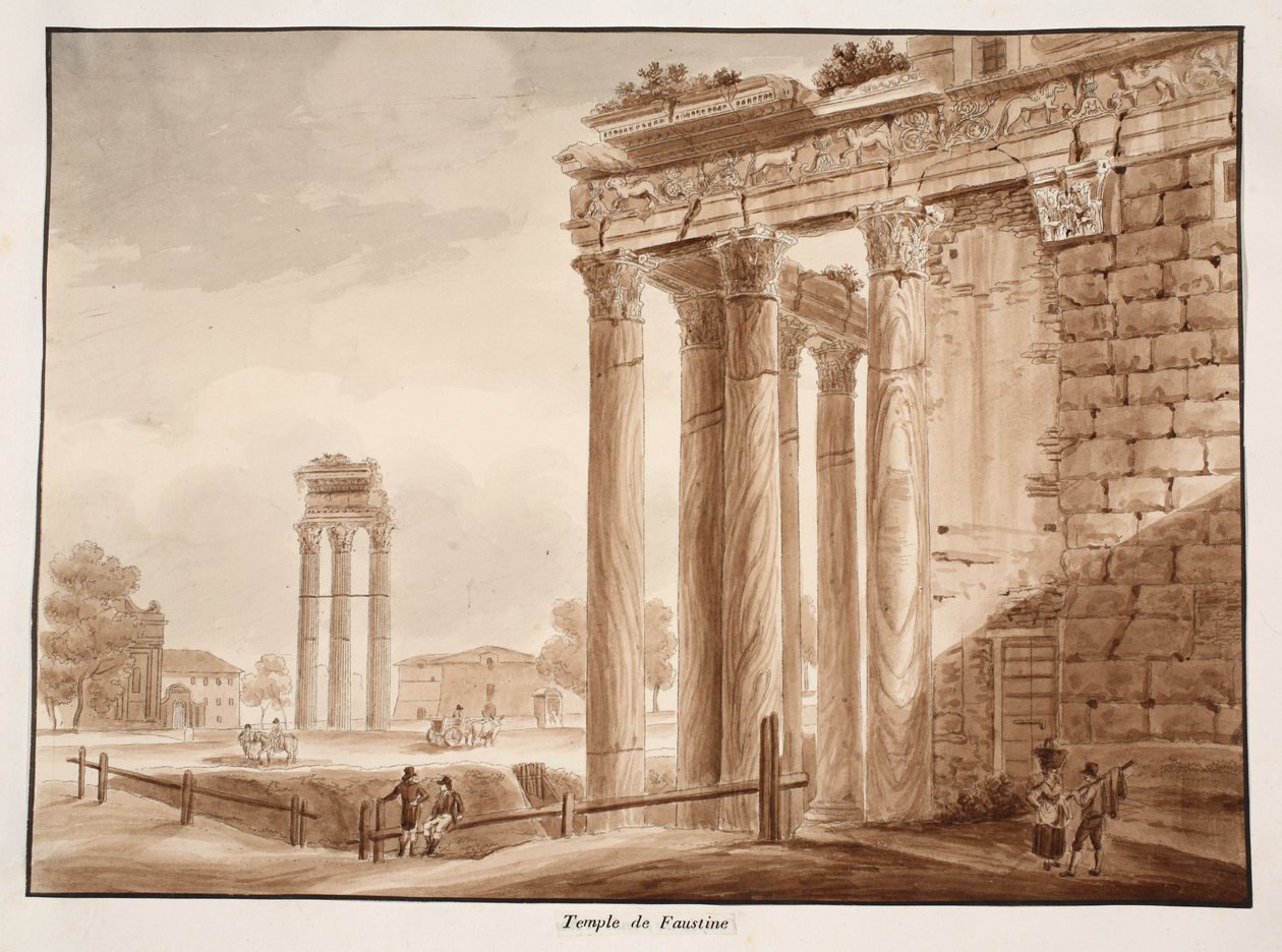 O templo de Faustina, 1833 (gravura com lavagem marrom) de Agostino Tofanelli