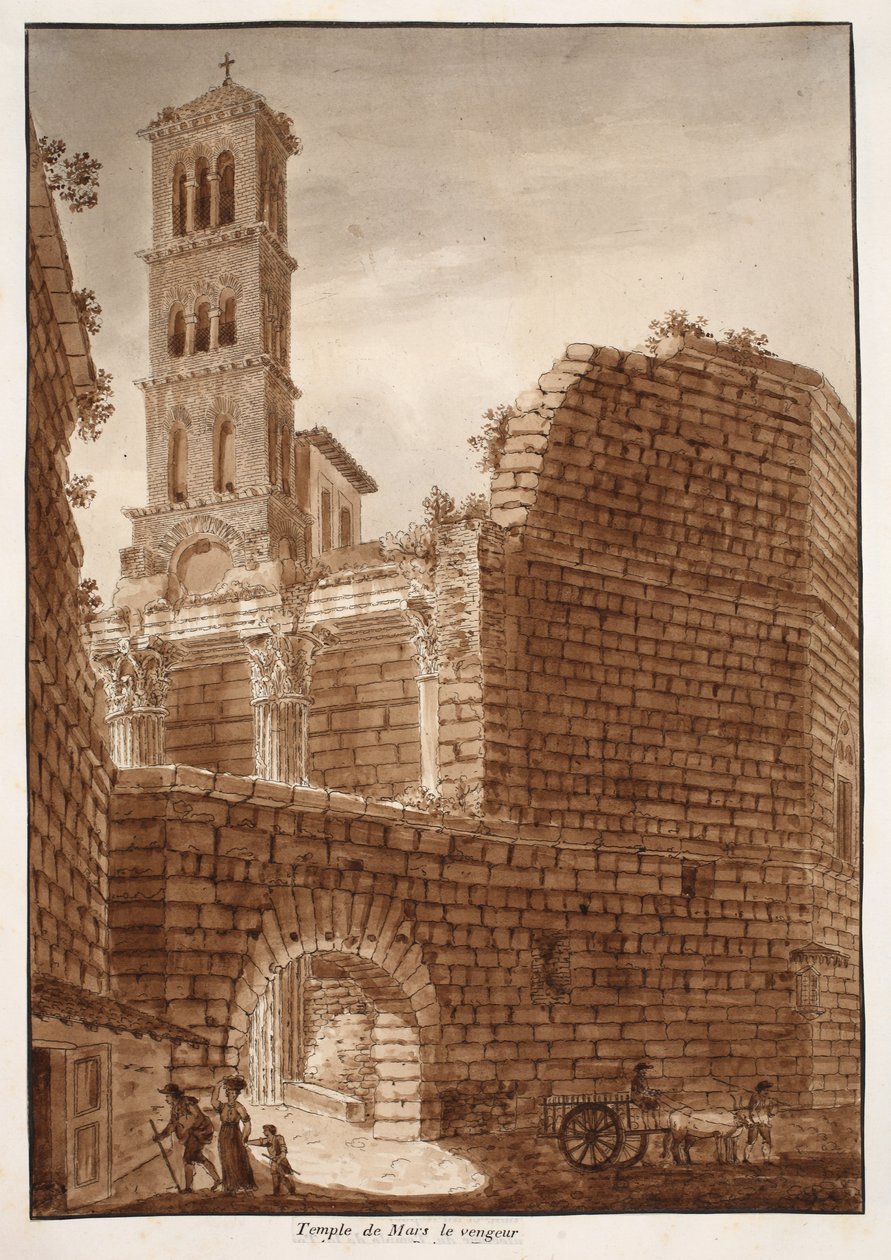 O Templo de Marte Ultor, 1833 (gravura com lavagem marrom) de Agostino Tofanelli