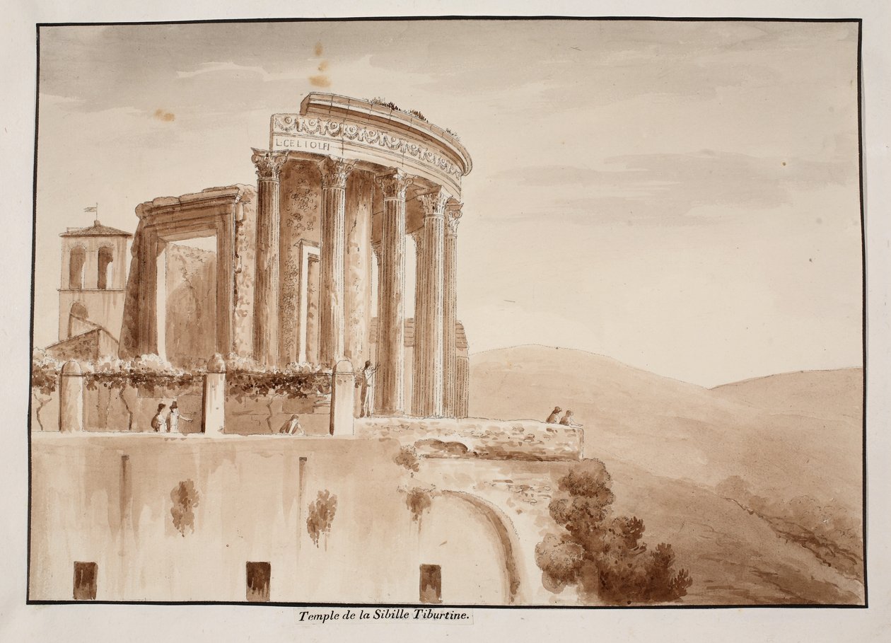 O Templo da Sibila Tiburtina, 1833 (gravura com lavagem marrom) de Agostino Tofanelli