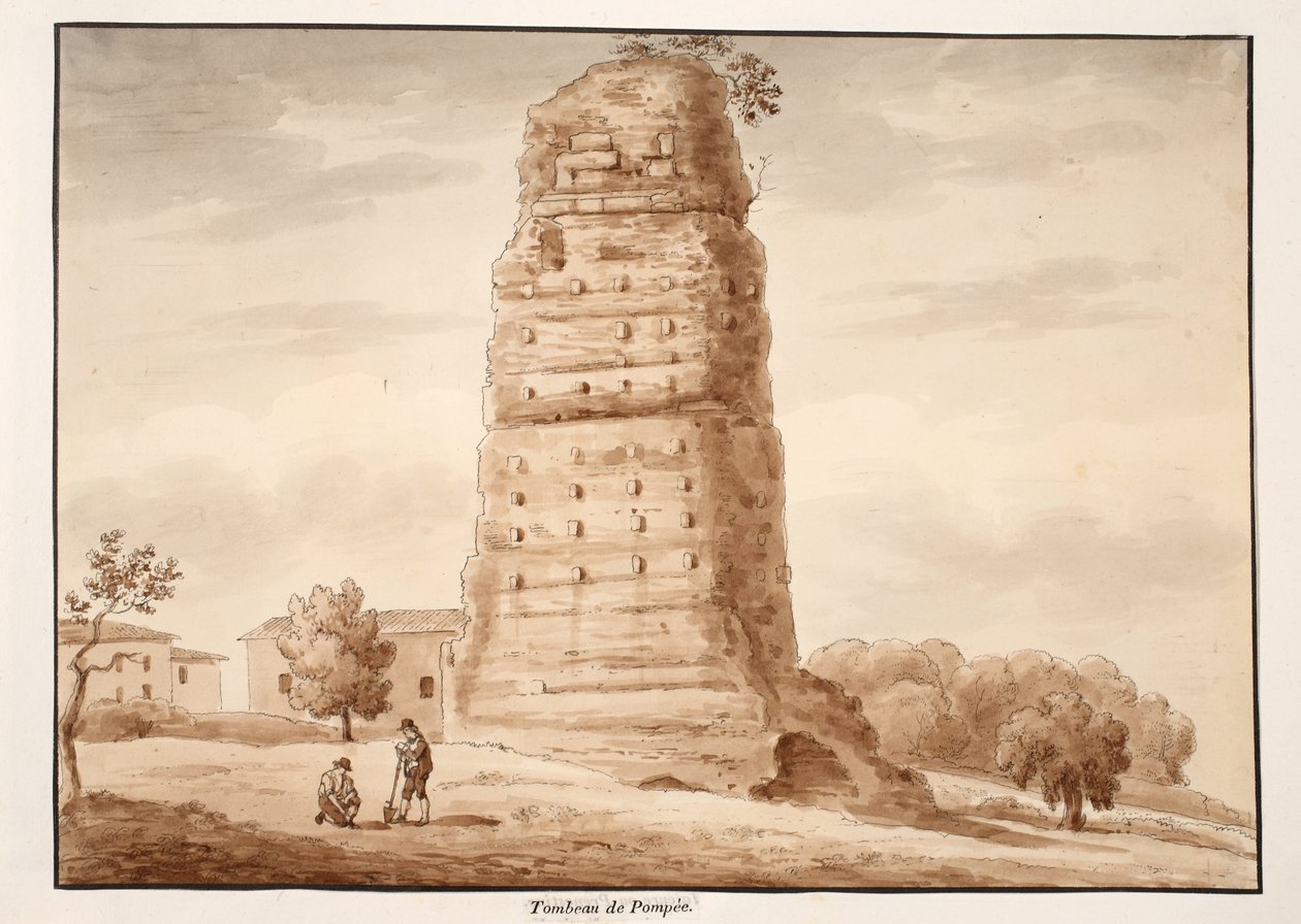 O túmulo de Pompeu, 1833 (gravura com lavagem marrom) de Agostino Tofanelli